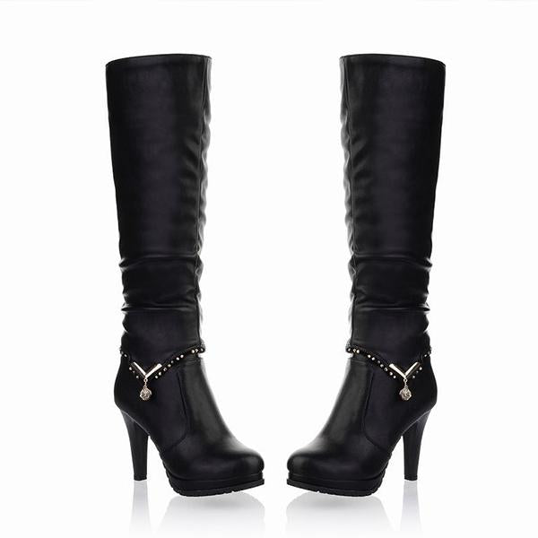 Women's Casual Rhinestone Stiletto Heel Knee Boots 01542558S
