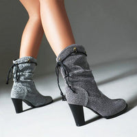 Women's Fashion Lace Up Chunky Heel Booties 69782490S
