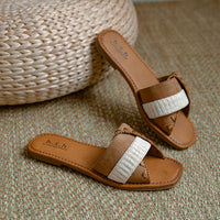 Women's Retro Brown Spliced Flat Sandals 98882652S