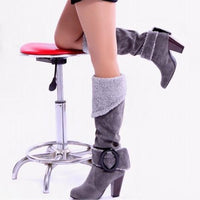 Women's Casual Retro Buckle Plush Block Heel Boots 17438467S