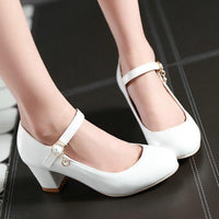 Women's Buckle Shallow Mouth Block Heel Round Toe Shoes 37881995C