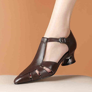 Women's Retro Pointed Toe Hollow Low Heel Sandals 06708296S