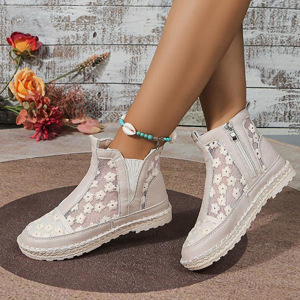Women's Casual High Top Lace Flower Flats 21068384S
