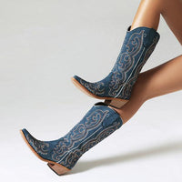 Women's Retro Embroidered Pointed Toe Tall Cowboy Boots 07732315S