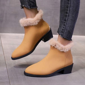 Women's Pointed-Toe Chunky Heel Rear Zipper Mid-Heel Martin Boots 92326865C