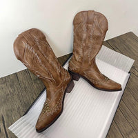 Women's Vintage Embroidery Studded Mid-Cut Cowboy Boots 53398502S