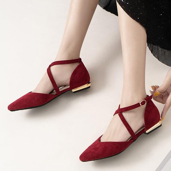 Women's Fashion Pointed Toe Cross Strap Flat Shoes 03832363C