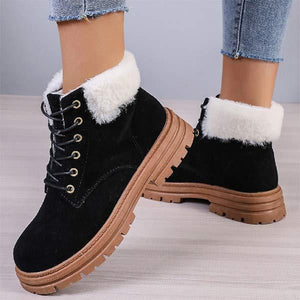 Women's Lace-Up Fleece-Lined Thick Sole Fold-Over Snow Boots 98498604C