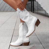 Women's Fashion Retro Pointed Chunky Heel Mid Calf Boots 38813923C