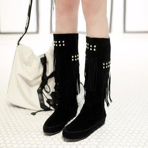 Women's Retro Casual Studded Tassel High Boots 57461981S