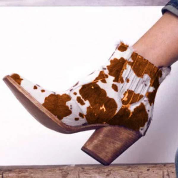 Women's Milk Pattern Chunky Heel High-Heel Ankle Boots 71490947C