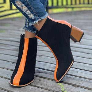 Women's Fashionable Pointed Toe Color Block Heel Short Boots 59285089S