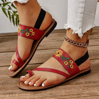 Women's Embroidered Toe-Ring Sandals with Flat Sole 37559130C
