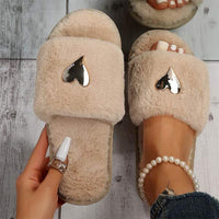 Women's Heart-Shaped Fashion Flat Furry Slippers 17305519C