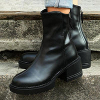 Women's Casual Daily Black Chunk Heel Martin Boots 65206818S