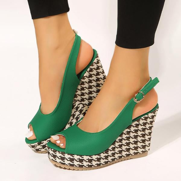 Women's Fashion Houndstooth Platform Wedge Sandals 55686608S