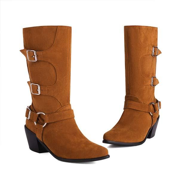 Women's Chunky Heel Belted Mid-Calf Boots 07934095C