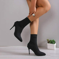 Women's Knitted Elastic Boots Pointed Toe Mid Tube High Heel Stiletto Sock Boots 50215949C