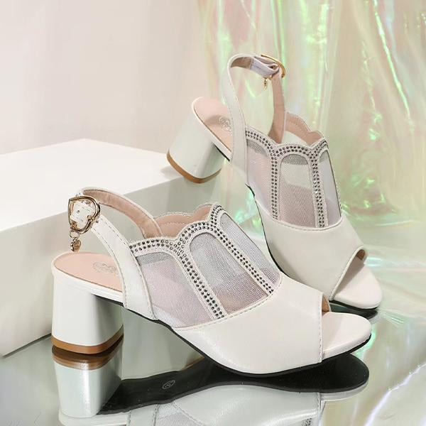 Women's Fashionable Mesh Buckle Strap Block Heel Sandals 61324049S
