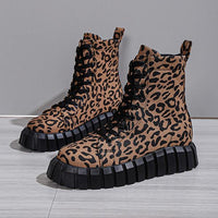 Women's Fashion Leopard Platform Lace-up Booties 99424932S