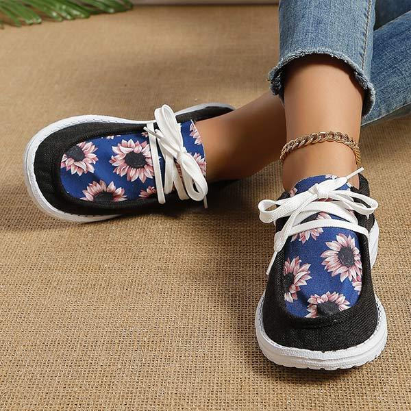 Women's Patterned Fabric Slip-On Sneakers with Lace-Up Detail and Flat Sole 75650170C