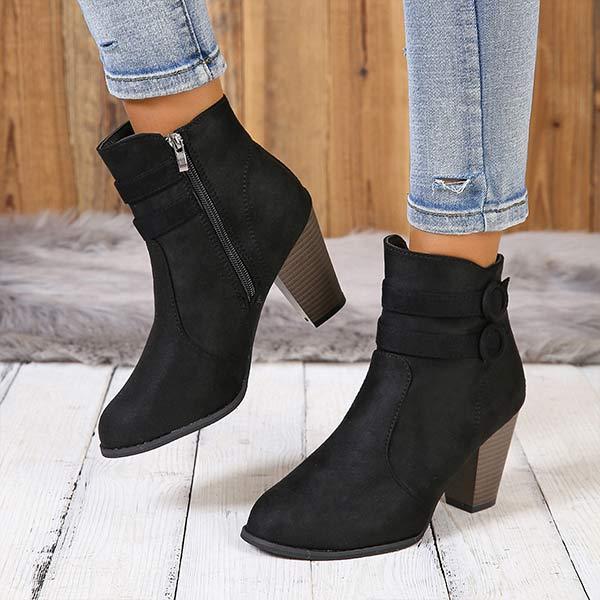 Women's Solid Color Chunky Heel High Ankle Boots 63293678C