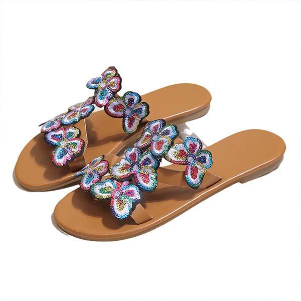 Women's Colorful Butterfly Flat Slides 32716635C