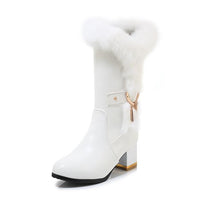 Women's Casual Plush Chunky Heel Mid-Calf Suede Boots 19762395S
