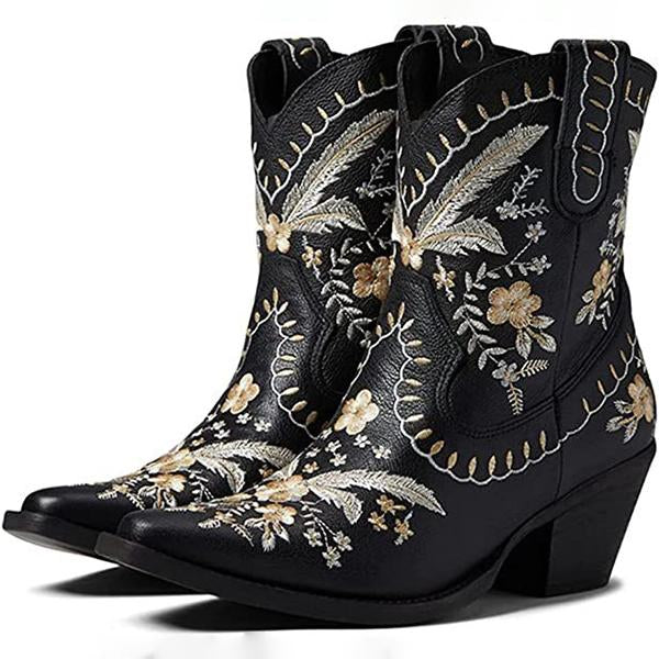 Women's Chunky High Heel Embroidered Ankle Boots 56880156C