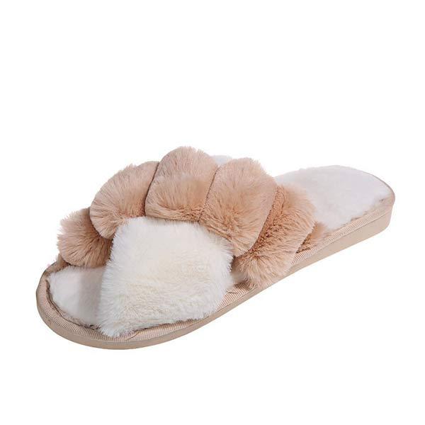Women's Cross Strap Flat Warm Cotton Slippers 93289370C