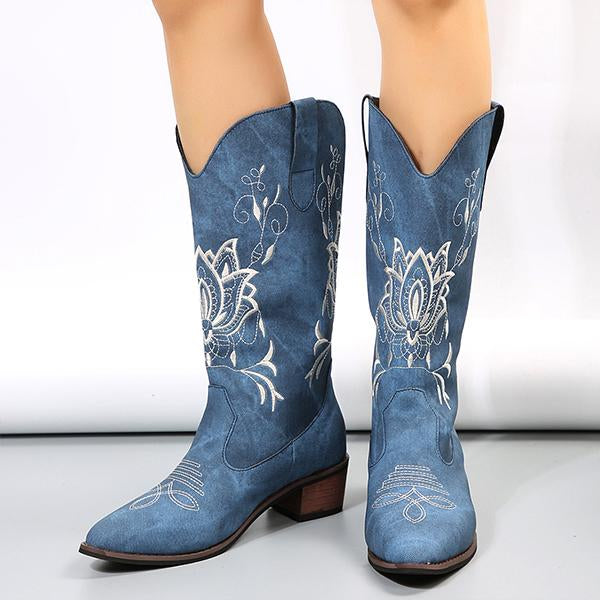 Women's Vintage Lotus Embroidered Mid-Cut Cowboy Boots 96747578S