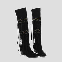 Women's Fashion Stud Tassel Chunky Heel Over-the-Knee Boots 25590507S