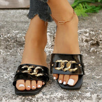 Women's Fashion Chain Square Toe Flat Slippers 33254209S