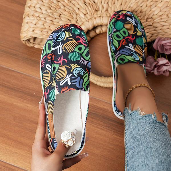 Women's Casual Canvas Printed Flat Half Slippers 98426599S