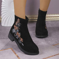 Women's Round-Toe Side-Zip Embroidered Short Boots 53439860C