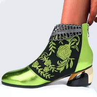 Women's Embroidered Rhinestone Chunky Heel Martin Boots 58815161C