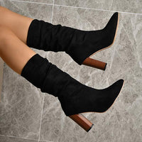 Women's Pointed-Toe Chunky Heel Suede Ruched Fashion Boots 23367740C