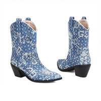 Women's Fashion Sequined Chunky Heel Cowboy Boots 12634016S