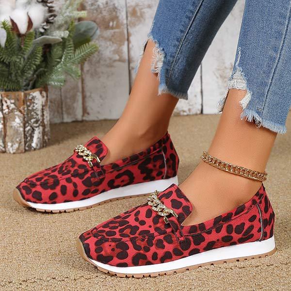 Women's Non-Slip Soft Sole Leopard Print Loafers 48031522C