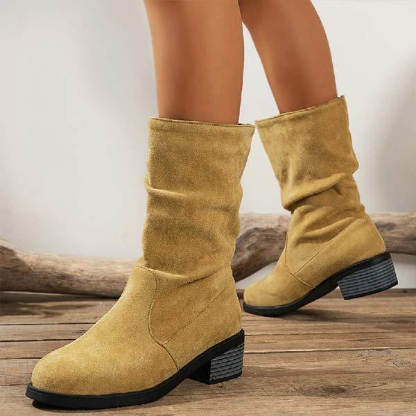 Women's Round-Toe Chunky Heel Mid-Calf Slouch Boots 36228050C