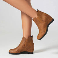 Women's Vintage Short Boots with Patchwork Elastic Bands and Height-increasing Insoles 88851072C