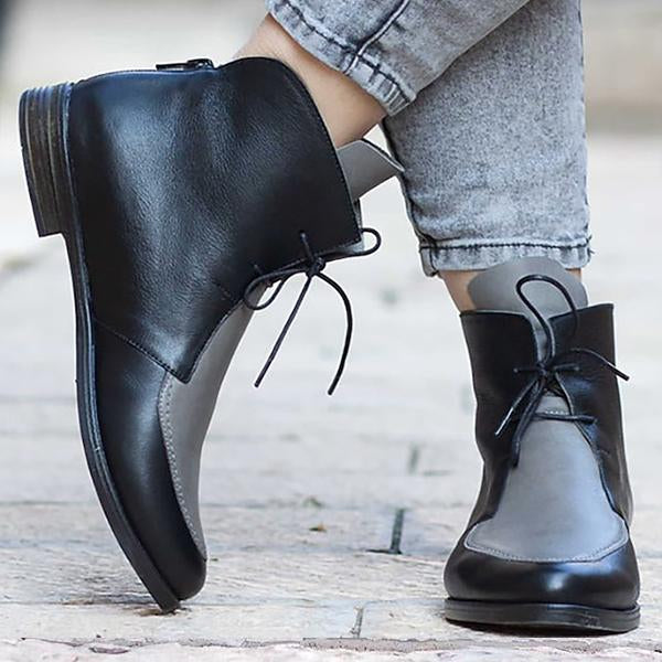 Women's Casual Retro Colorblock Lace-up Booties 07569296S