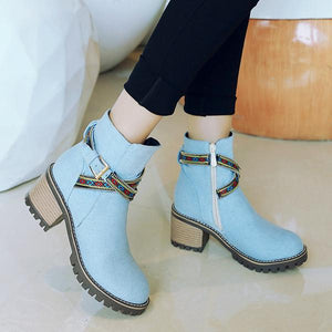 Women's Casual Ethnic Style Chunky Heel Ankle Boots 84677945S