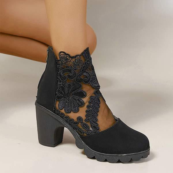 Womens Lace Mesh High Heel Summer Boots 01252303C