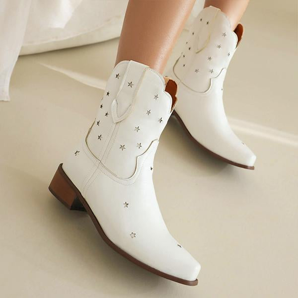 Women's Fashion Casual Star Chunky Heel Booties 05877648S