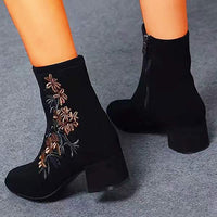 Women's Stylish Chunky Heel Embroidered Short Boots 00665402C