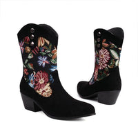 Women's Vintage Embroidered Chunky Heel Ankle Boots 60791823S