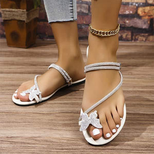 Women's Butterfly Rhinestone Toe-Ring Dual-Strap Slide Sandals 47775917C