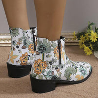Women's Casual Ethnic Print Chunky Heel Ankle Boots 40140614S