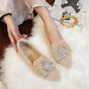 Women's Fashionable Rhinestone Plush Flat Shoes 22286909S